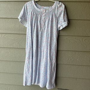 Aria Collection Women's White Pink Floral Cotton Nightgown Medium Lace